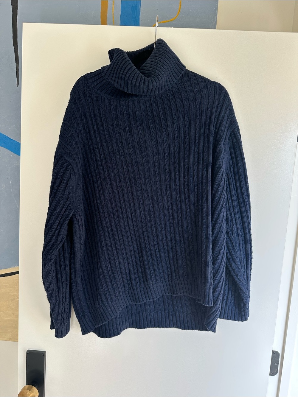 James Street Co Classic Navy Cable-Knit Turtleneck Sweater